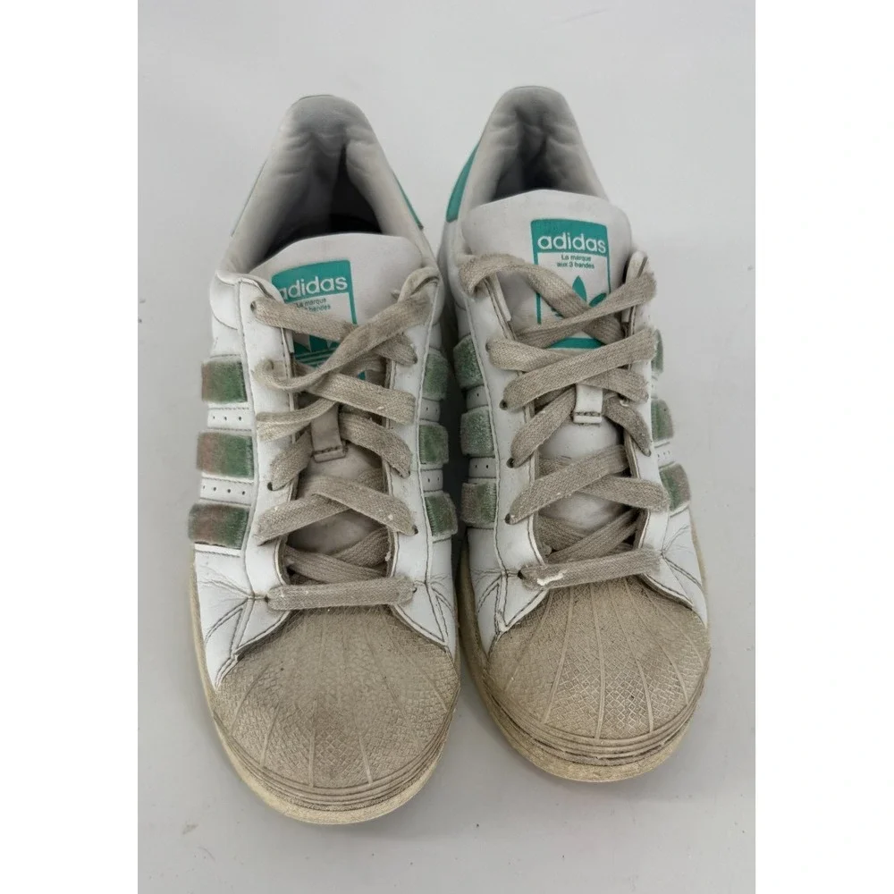 Adidas Superstar White Green Velour Stripe Shell Toe Sneakers Youth 6.5Y Classic